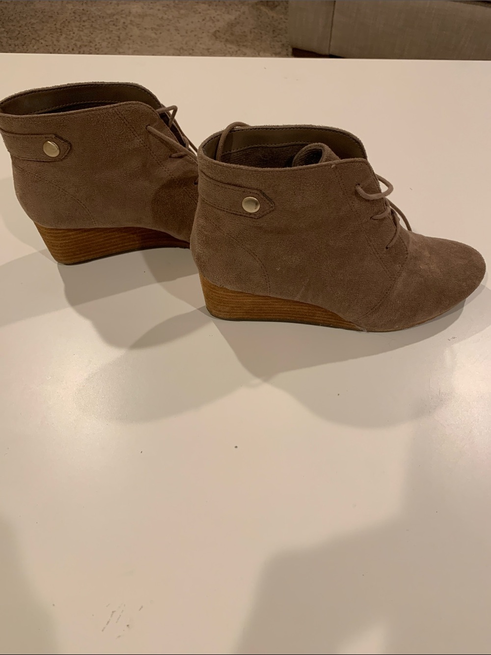Dr. Scholls Taupe Suede Wedge Ankle Boots - Women's Casual Lace-Up